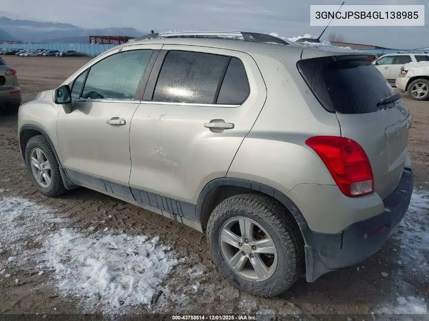 3GNCJPSB4GL138985 2016 Chevrolet Trax Lt