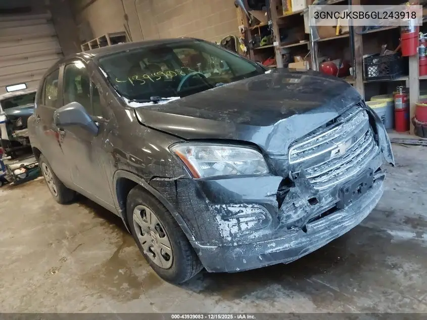 3GNCJKSB6GL243918 2016 Chevrolet Trax 1Ls