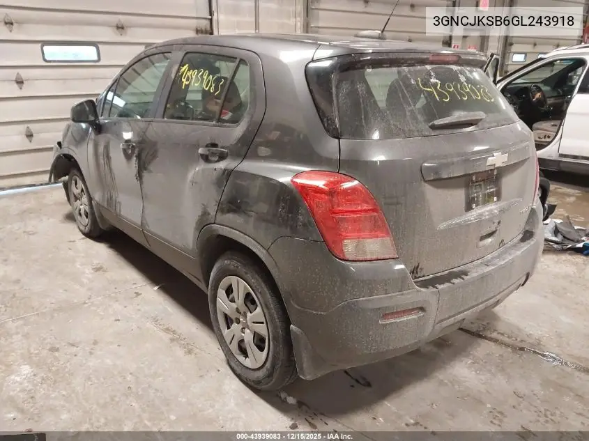 3GNCJKSB6GL243918 2016 Chevrolet Trax 1Ls