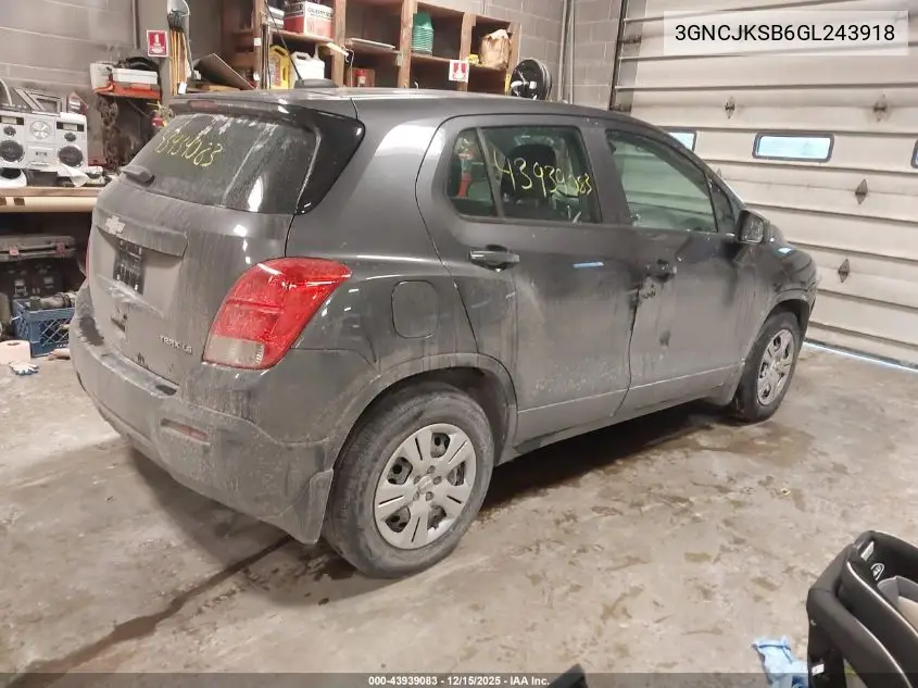 3GNCJKSB6GL243918 2016 Chevrolet Trax 1Ls