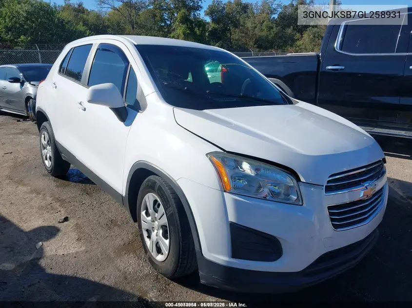 3GNCJKSB7GL258931 2016 Chevrolet Trax 1Ls
