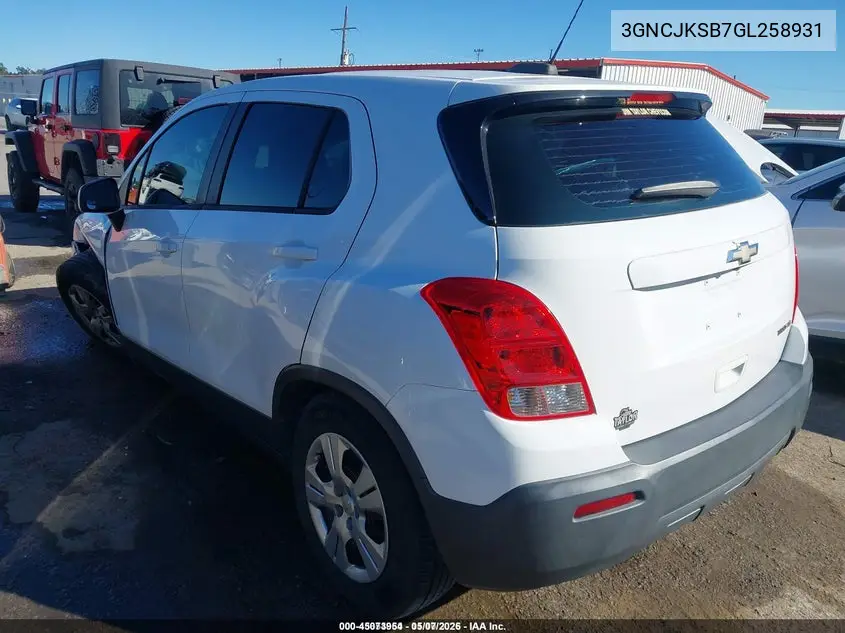 3GNCJKSB7GL258931 2016 Chevrolet Trax 1Ls
