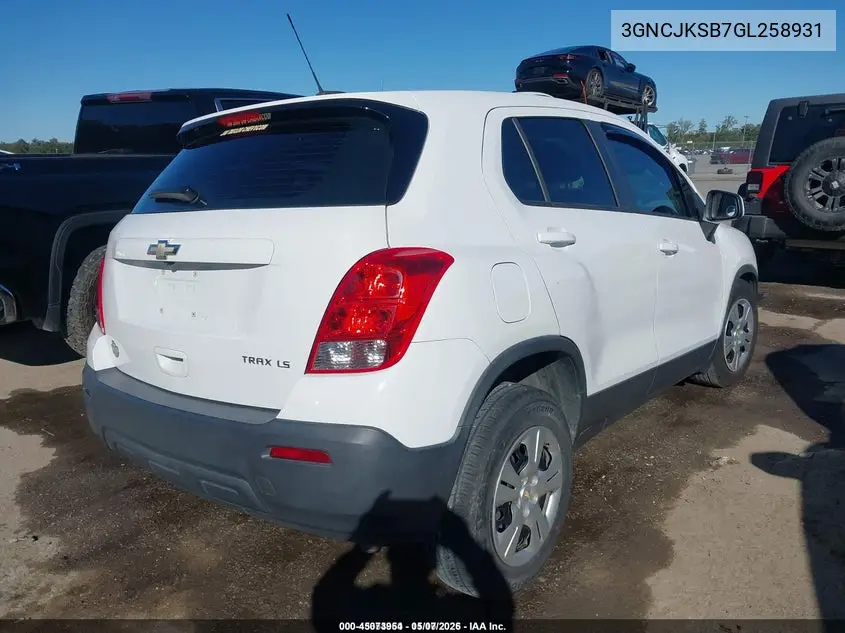 3GNCJKSB7GL258931 2016 Chevrolet Trax 1Ls