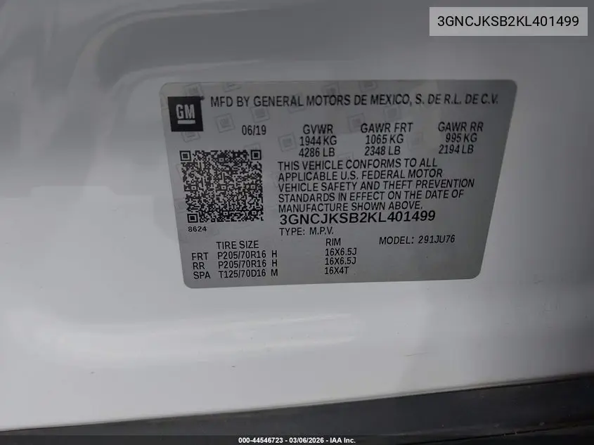 3GNCJKSB2KL401499 2019 Chevrolet Trax Ls
