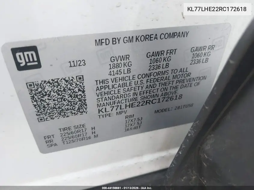 KL77LHE22RC172618 2024 Chevrolet Trax Fwd Lt