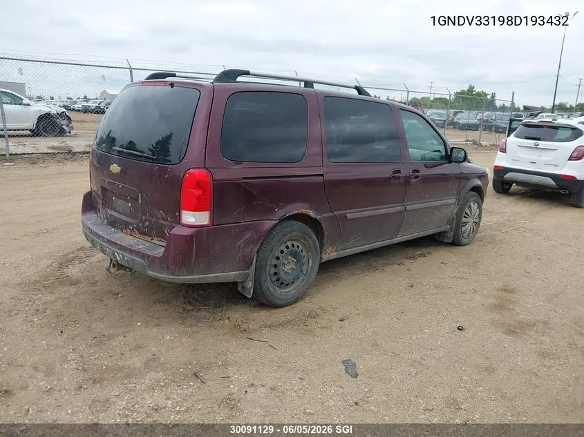 2008 Chevrolet Uplander Lt VIN: 1GNDV33198D193432 Lot: 30091129
