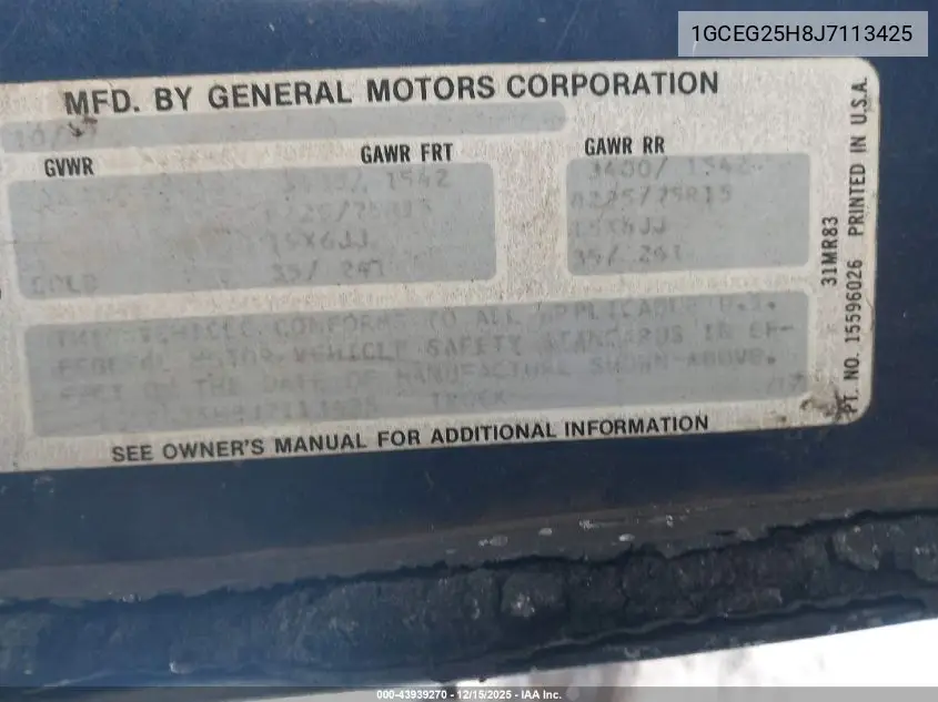 1GCEG25H8J7113425 1988 Chevrolet G20