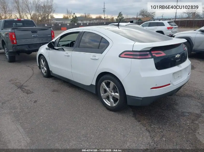 1G1RB6E40CU102839 2012 Chevrolet Volt