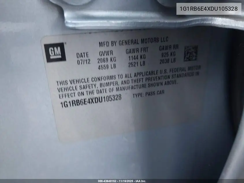 1G1RB6E4XDU105328 2013 Chevrolet Volt