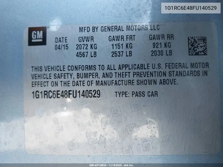 1G1RC6E48FU140529 2015 Chevrolet Volt