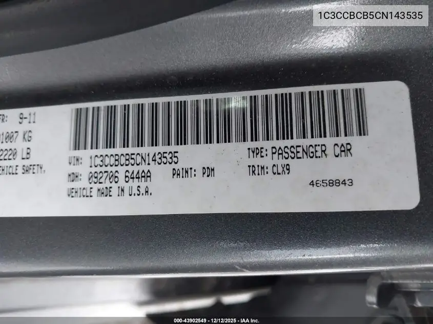 1C3CCBCB5CN143535 2012 Chrysler 200 Limited