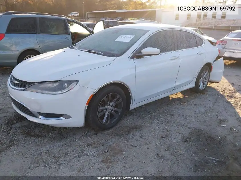 1C3CCCAB3GN169792 2016 Chrysler 200 Limited