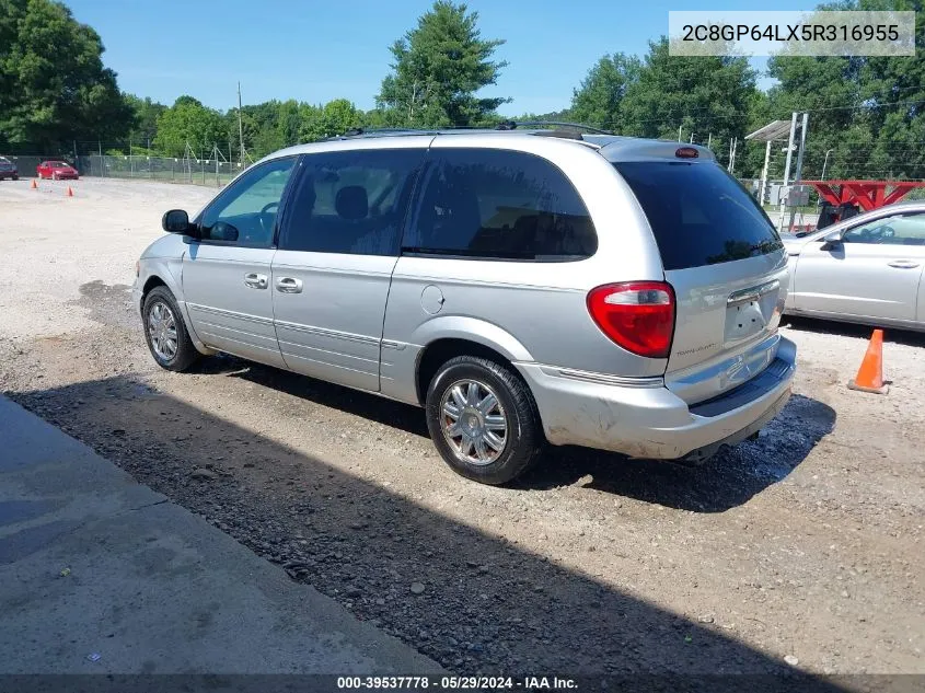 2005 Chrysler Town & Country Limited VIN: 2C8GP64LX5R316955 Lot: 39537778