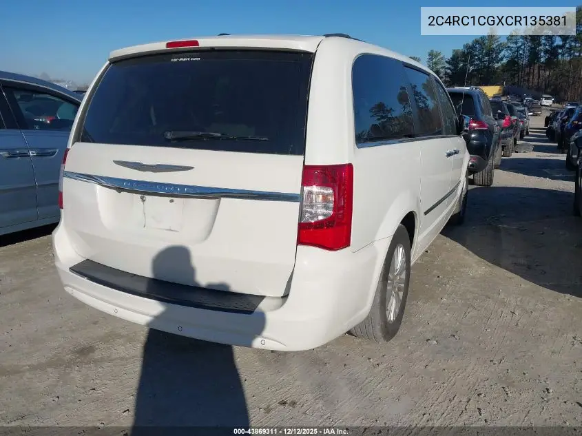 2C4RC1CGXCR135381 2012 Chrysler Town & Country Touring-L