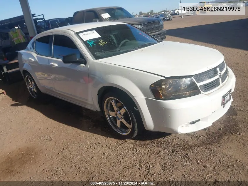 2008 Dodge Avenger Se VIN: 1B3LC46K98N219978 Lot: 40923975