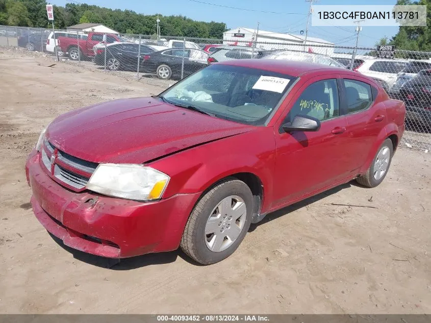 1B3CC4FB0AN113781 2010 Dodge Avenger Sxt