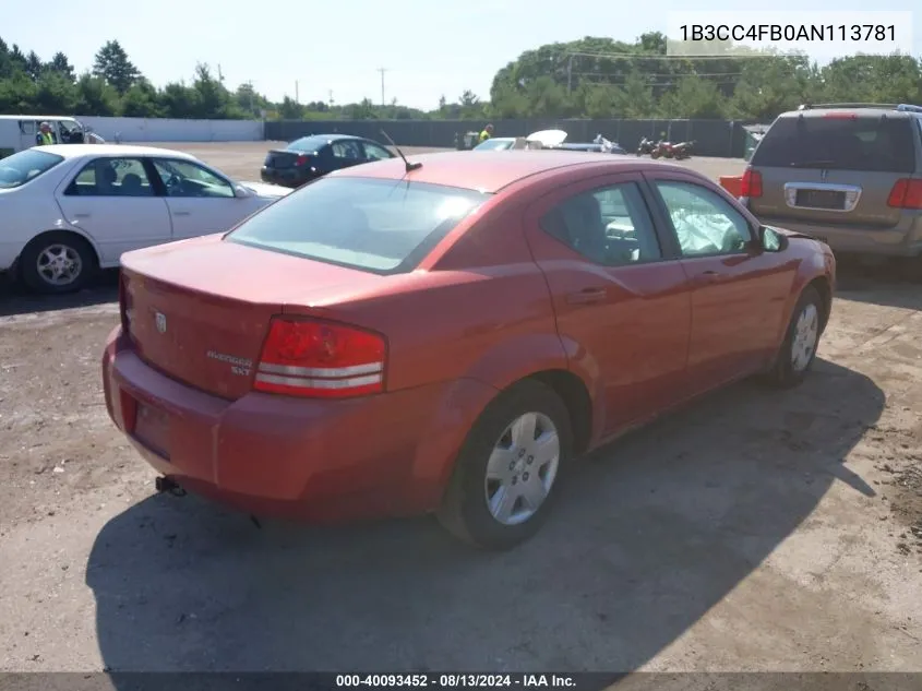 1B3CC4FB0AN113781 2010 Dodge Avenger Sxt