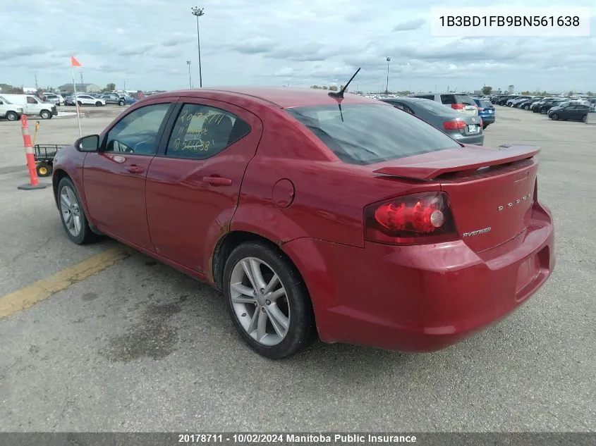 1B3BD1FB9BN561638 2011 Dodge Avenger Sxt