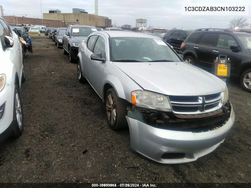 1C3CDZAB3CN103222 2012 Dodge Avenger Se