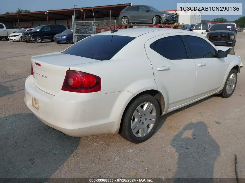 1C3CDZAB1CN290136 2012 Dodge Avenger Se