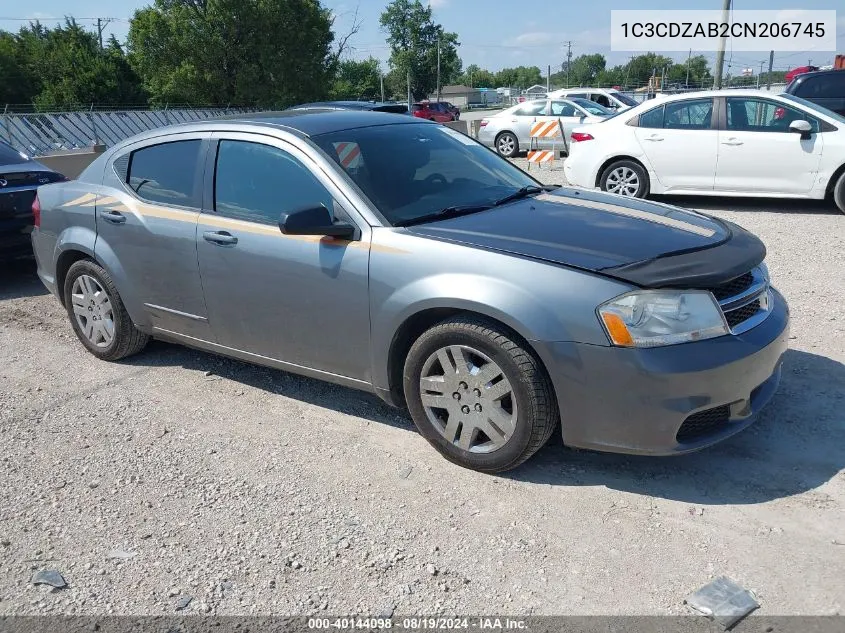 1C3CDZAB2CN206745 2012 Dodge Avenger Se