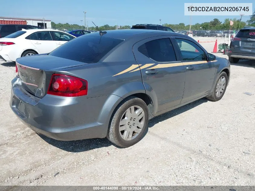 1C3CDZAB2CN206745 2012 Dodge Avenger Se