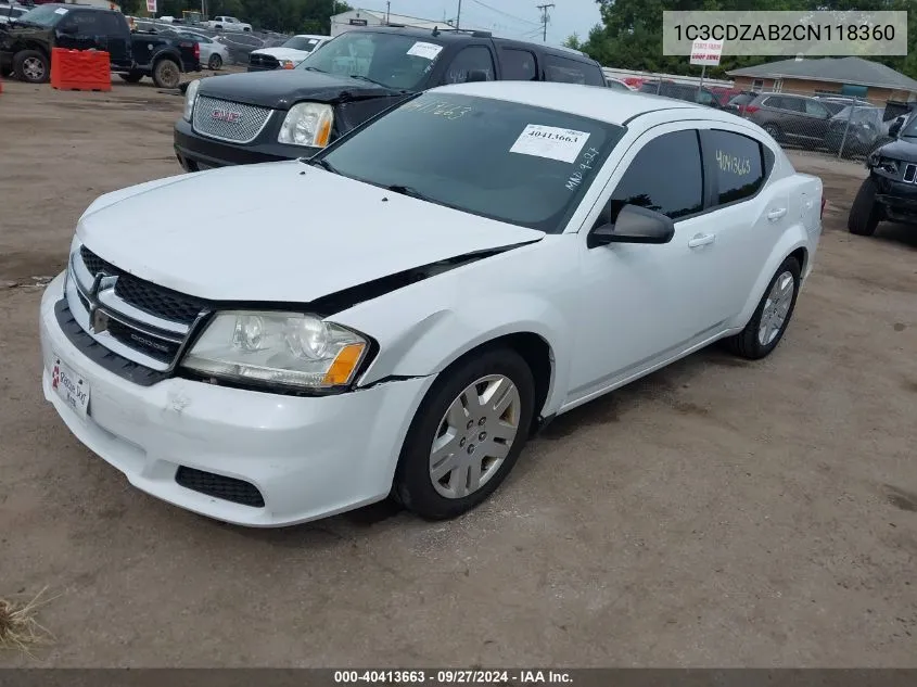 1C3CDZAB2CN118360 2012 Dodge Avenger Se