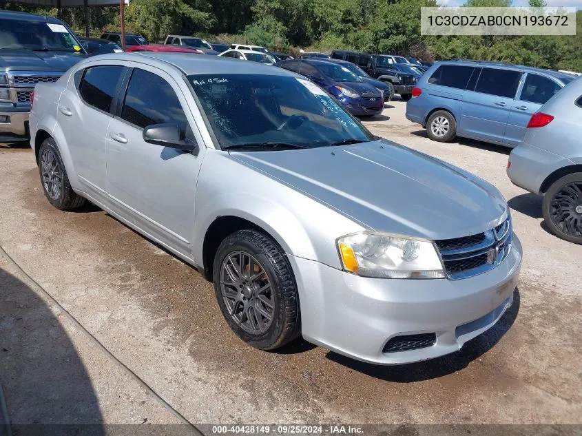 1C3CDZAB0CN193672 2012 Dodge Avenger Se