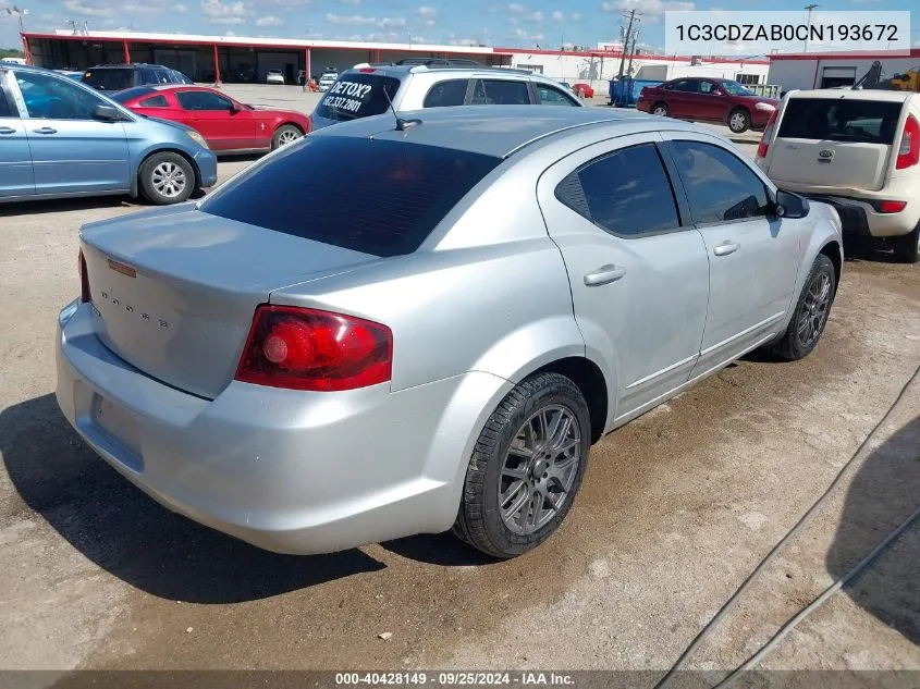 1C3CDZAB0CN193672 2012 Dodge Avenger Se