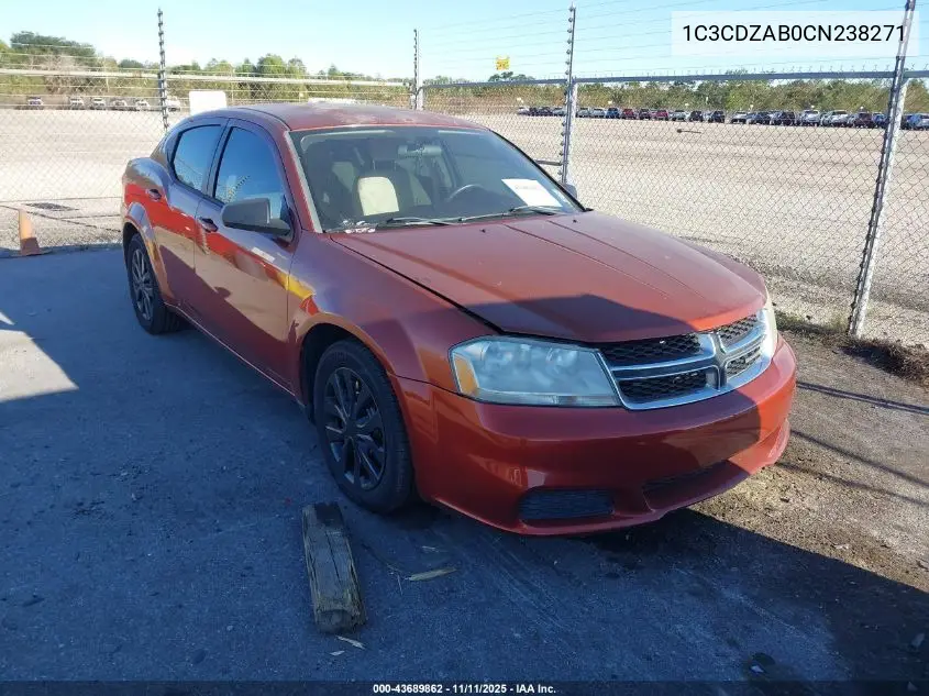 1C3CDZAB0CN238271 2012 Dodge Avenger Se