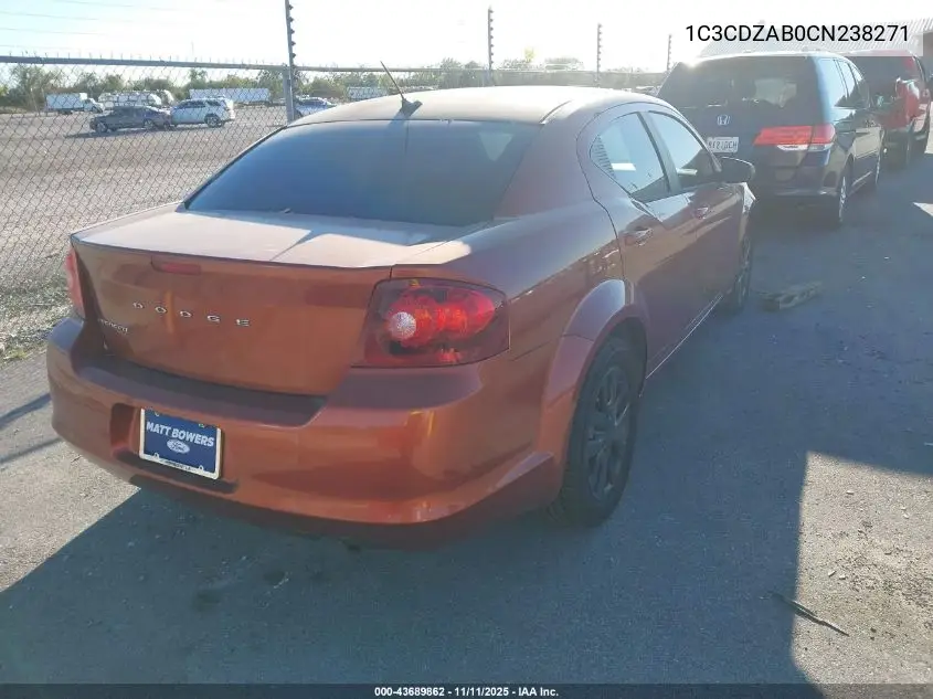 1C3CDZAB0CN238271 2012 Dodge Avenger Se