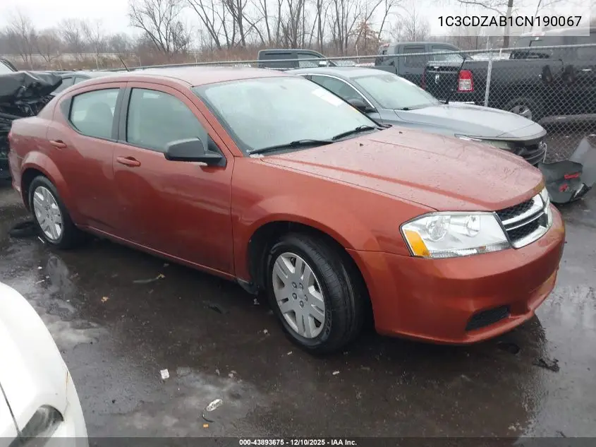 1C3CDZAB1CN190067 2012 Dodge Avenger Se