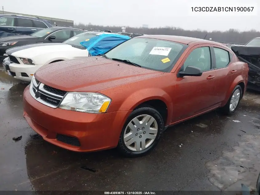 1C3CDZAB1CN190067 2012 Dodge Avenger Se