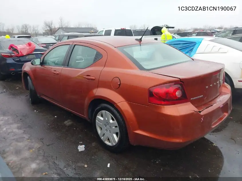 1C3CDZAB1CN190067 2012 Dodge Avenger Se