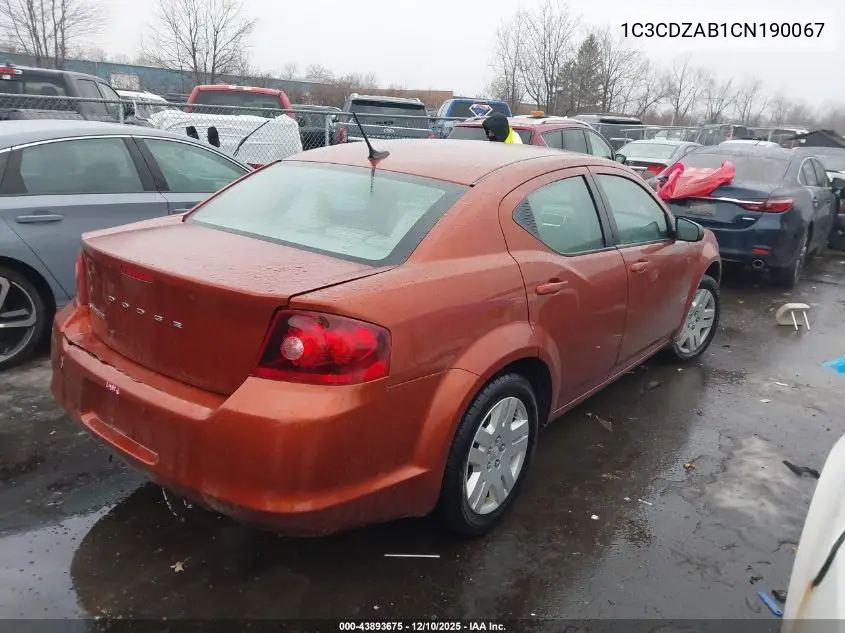 1C3CDZAB1CN190067 2012 Dodge Avenger Se