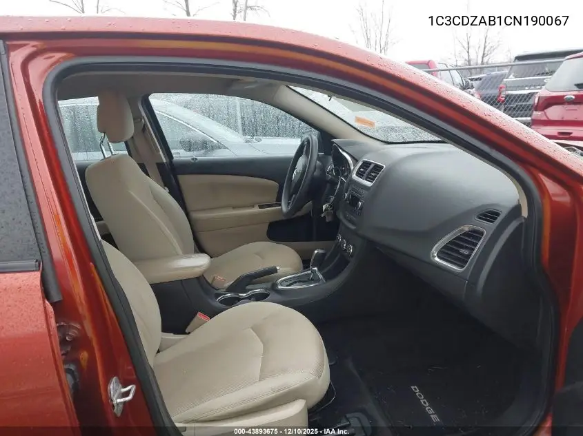 1C3CDZAB1CN190067 2012 Dodge Avenger Se