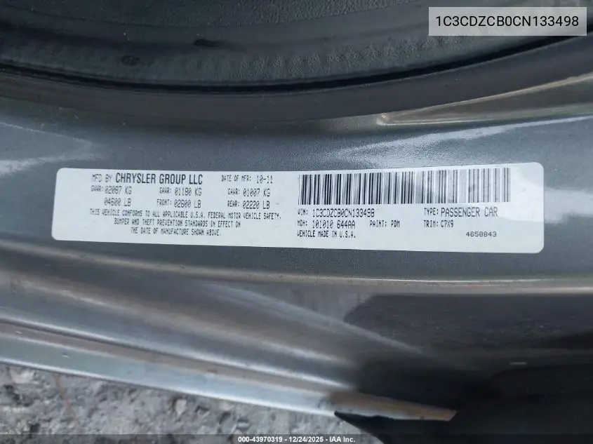 1C3CDZCB0CN133498 2012 Dodge Avenger Sxt
