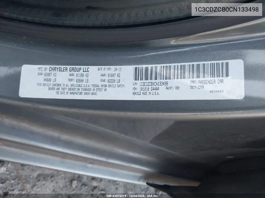 1C3CDZCB0CN133498 2012 Dodge Avenger Sxt