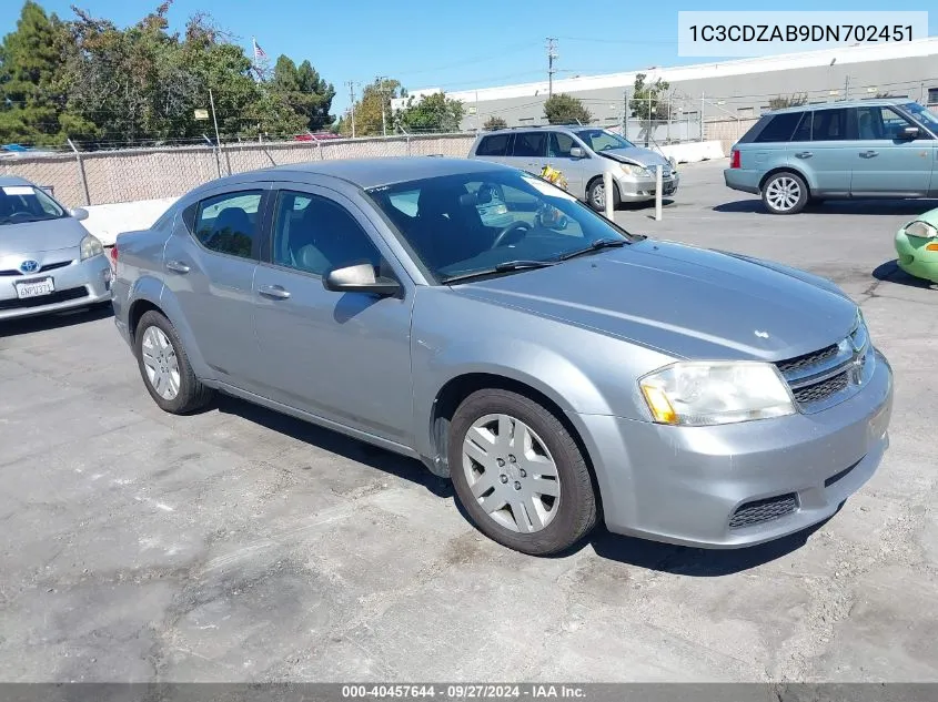 1C3CDZAB9DN702451 2013 Dodge Avenger Se