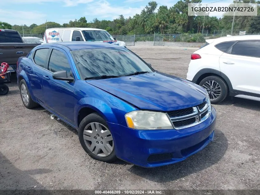 1C3CDZAB2DN742726 2013 Dodge Avenger Se