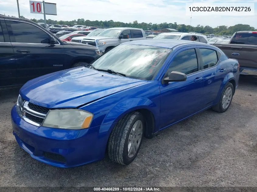 1C3CDZAB2DN742726 2013 Dodge Avenger Se