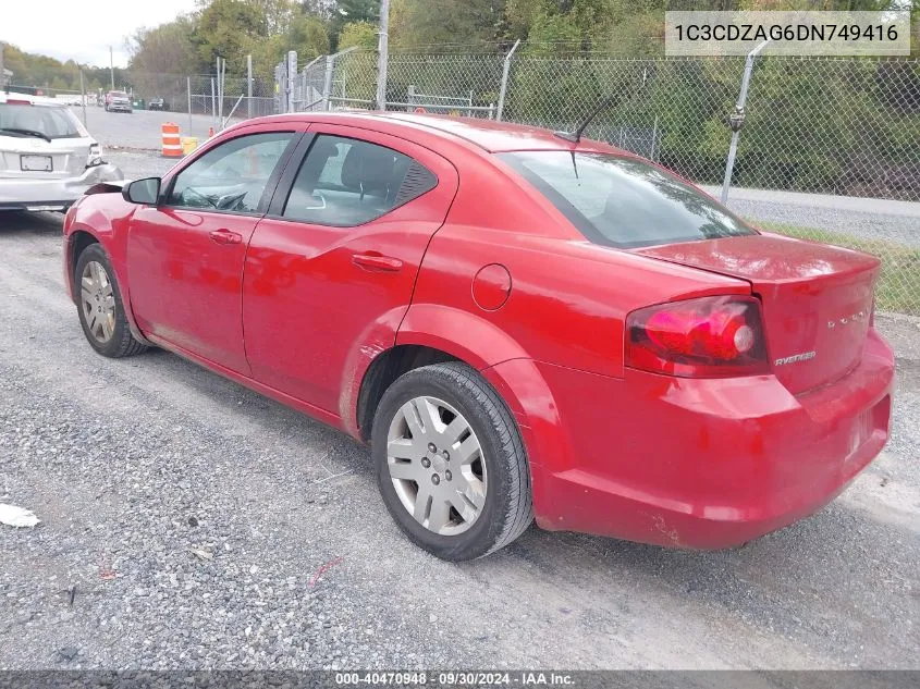 1C3CDZAG6DN749416 2013 Dodge Avenger Se V6