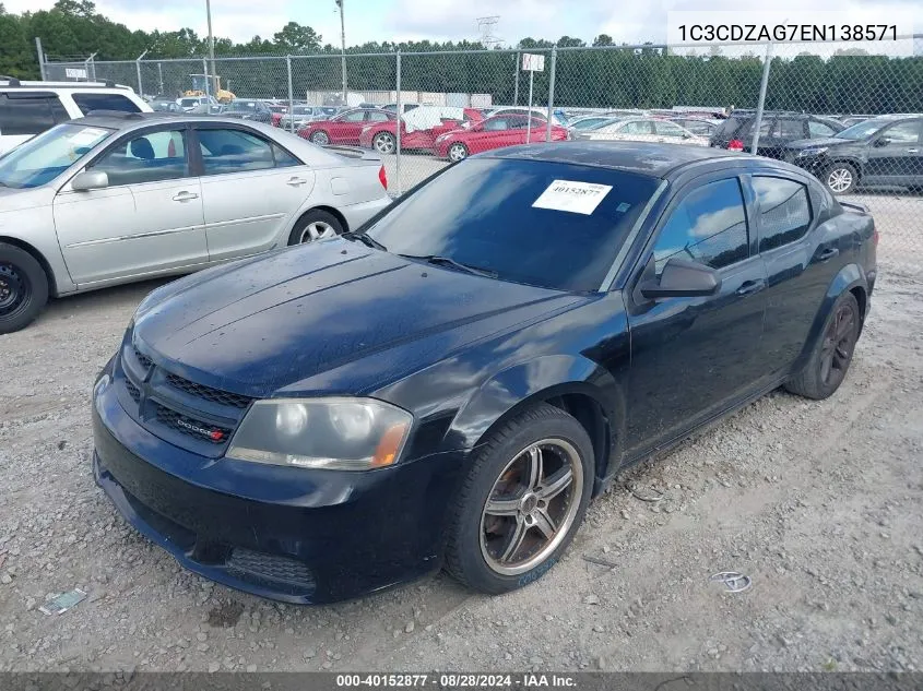 1C3CDZAG7EN138571 2014 Dodge Avenger Se