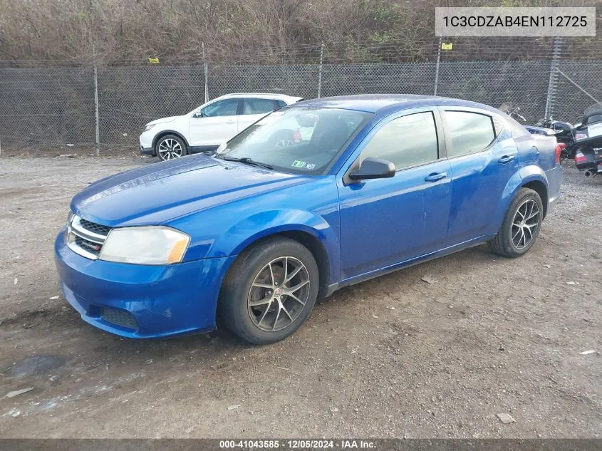 2014 Dodge Avenger Se VIN: 1C3CDZAB4EN112725 Lot: 41043585