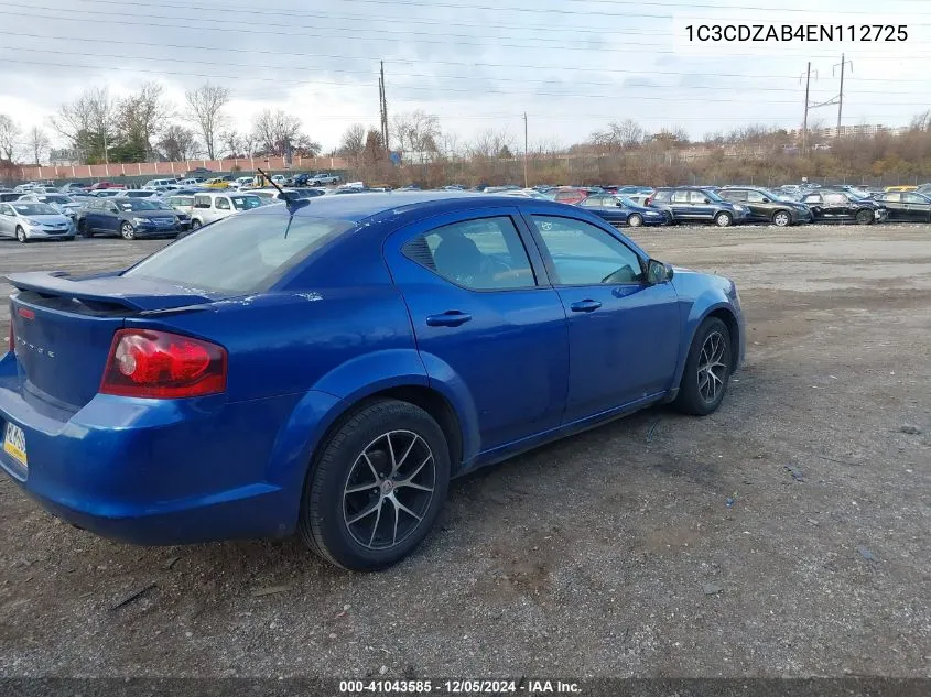 2014 Dodge Avenger Se VIN: 1C3CDZAB4EN112725 Lot: 41043585