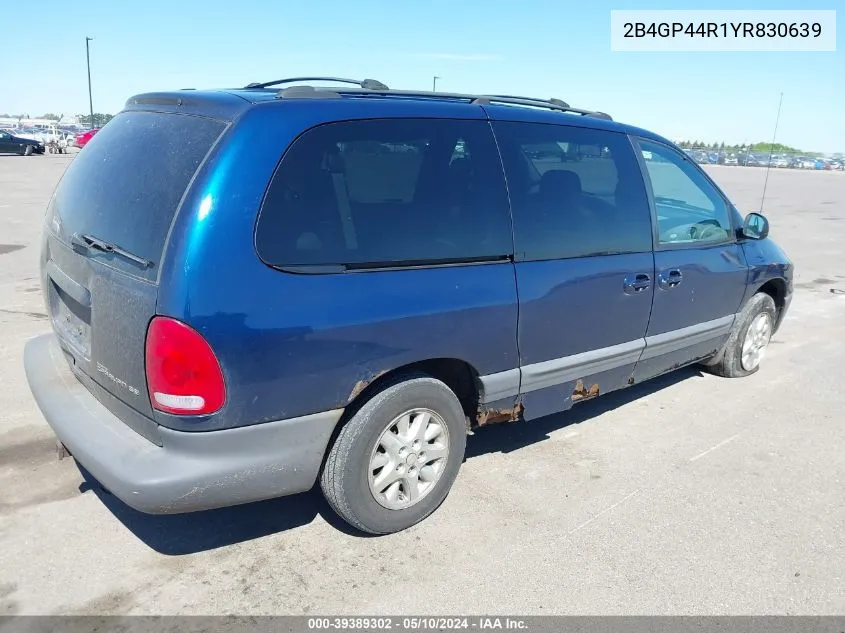 2000 Dodge Grand Caravan Se VIN: 2B4GP44R1YR830639 Lot: 39389302