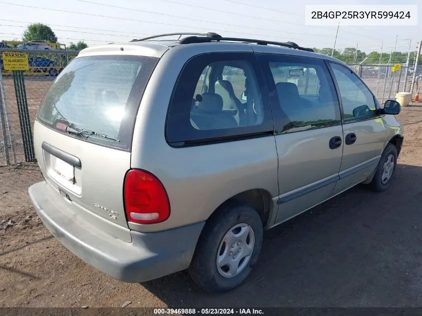 2000 Dodge Caravan VIN: 2B4GP25R3YR599424 Lot: 39469888