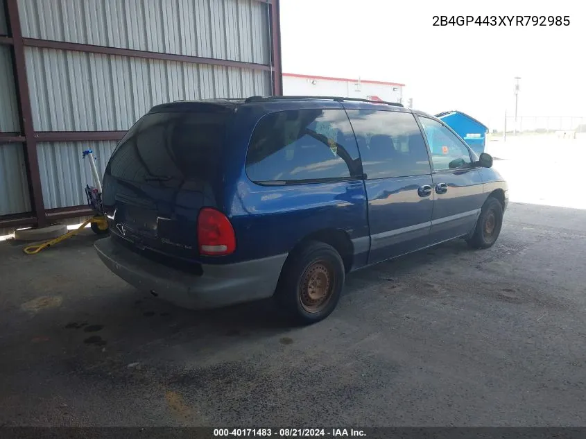 2000 Dodge Grand Caravan Se VIN: 2B4GP443XYR792985 Lot: 40171483