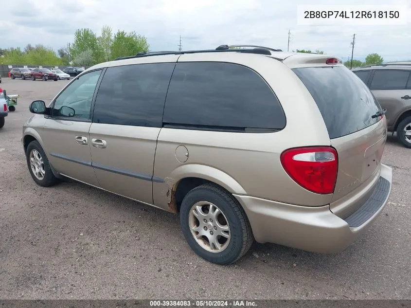 2002 Dodge Grand Caravan Ex VIN: 2B8GP74L12R618150 Lot: 39384083