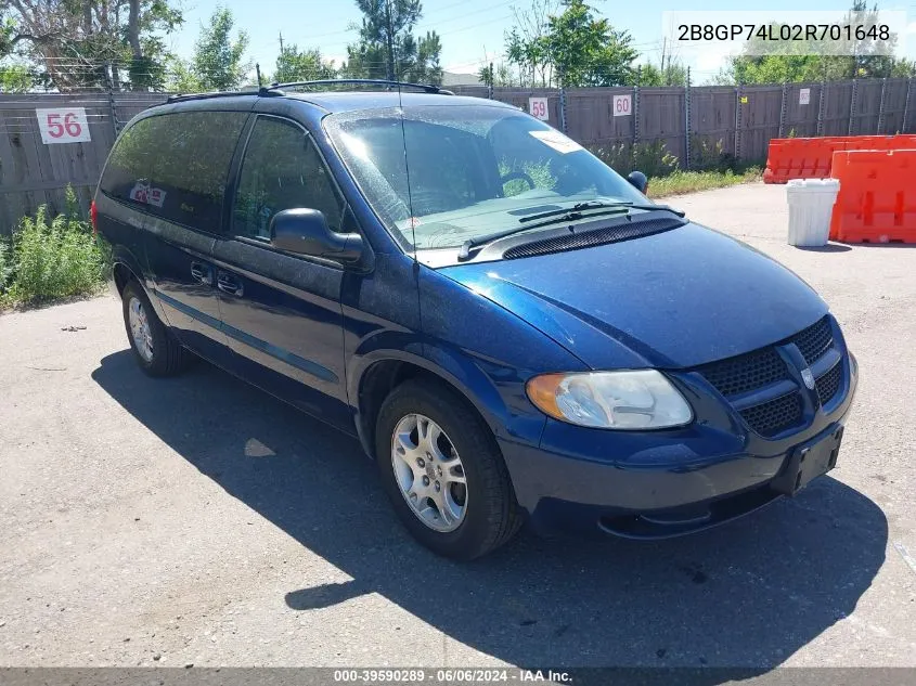 2002 Dodge Grand Caravan Ex VIN: 2B8GP74L02R701648 Lot: 39590289